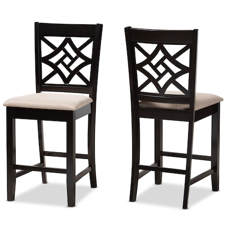 Baxton Studio Nicolette Modern and Contemporary Sand Fabric and Dark Brown Finished Wood 2-Piece Counter Stool Set 179-11422-Zoro